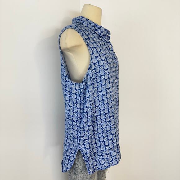 Tommy Bahama Linen Pineapple Print Button Down Sleeveless Blouse Blue White | XL - Picture 4 of 9